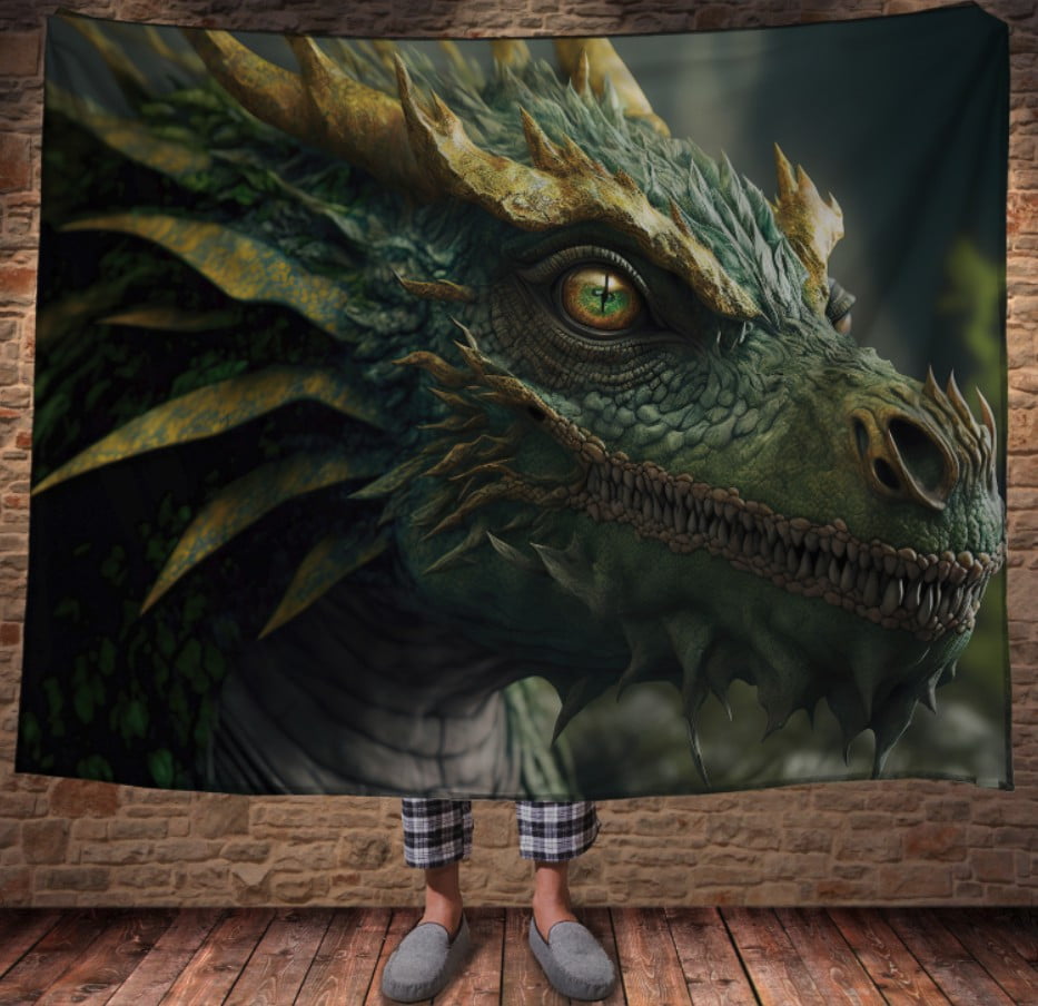 Плед з 3D принтом Реальні великі дракони. Мудрий зелений дракон 2