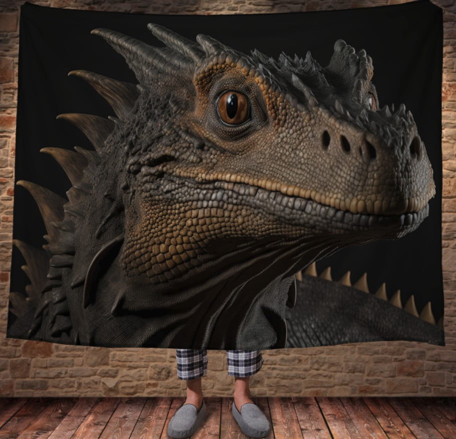 Плед з 3D принтом Реальні великі дракони. Мудрий дракон на чорному фоні_3