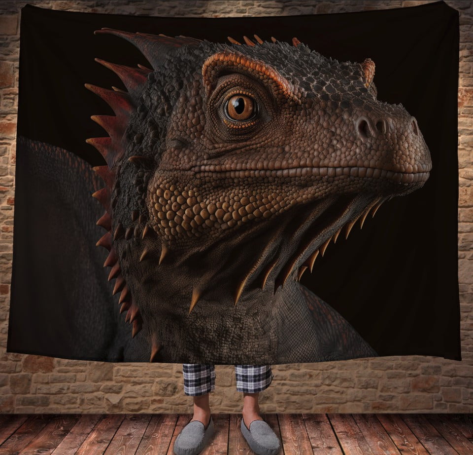 Плед з 3D принтом Реальні великі дракони. Мудрий дракон на чорному фоні_4