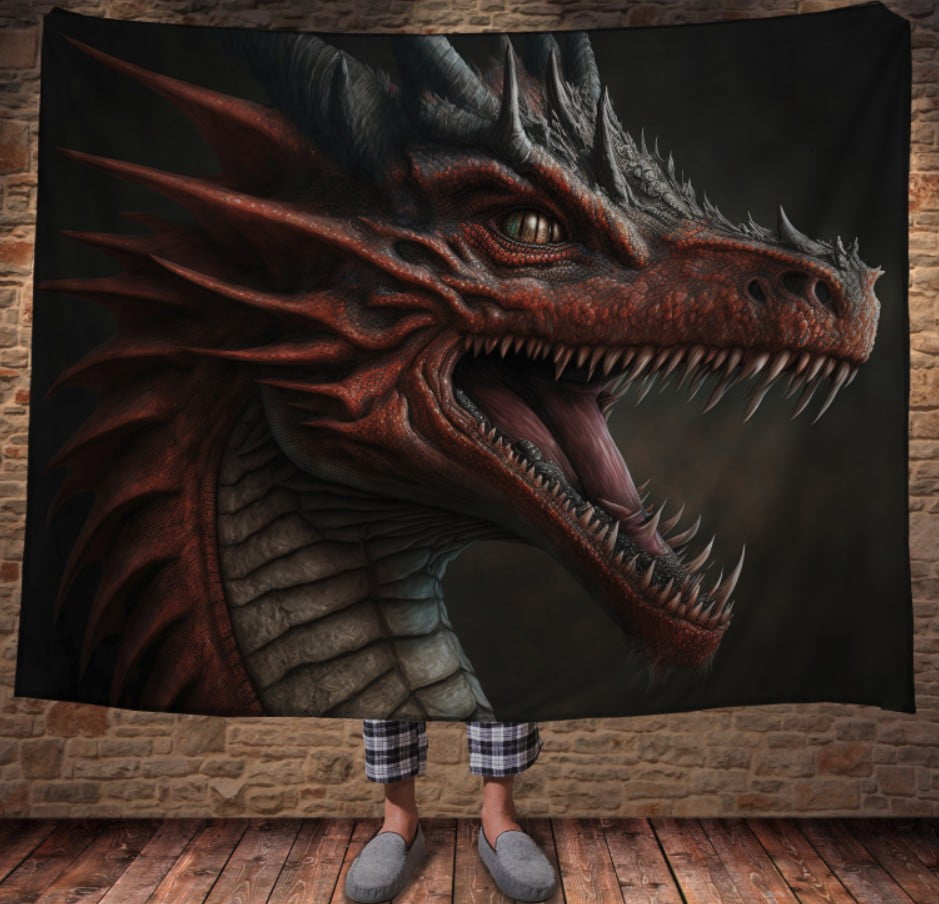 Плед з 3D принтом Реальні великі дракони. Червоний саблезубий дракон