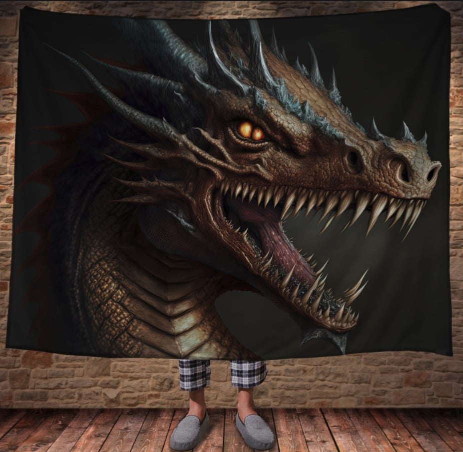 Плед з 3D принтом Реальні великі дракони. Червоний саблезубий дракон з жовтими очима