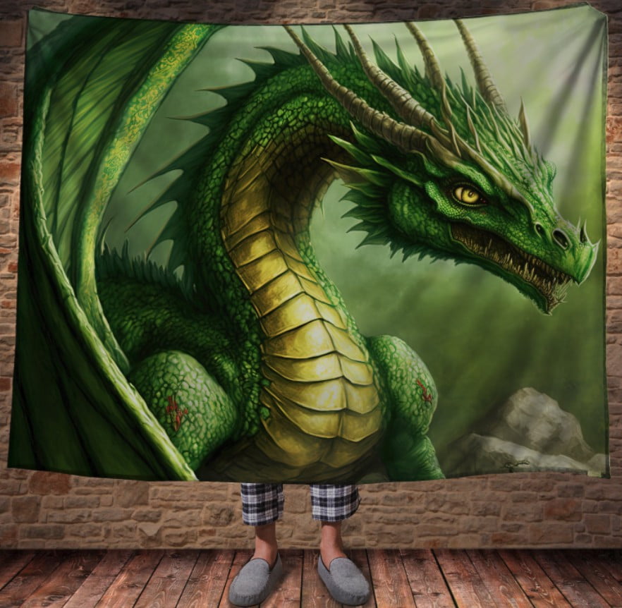 Плед з 3D принтом Реальні великі дракони. Зелений дракон горгона