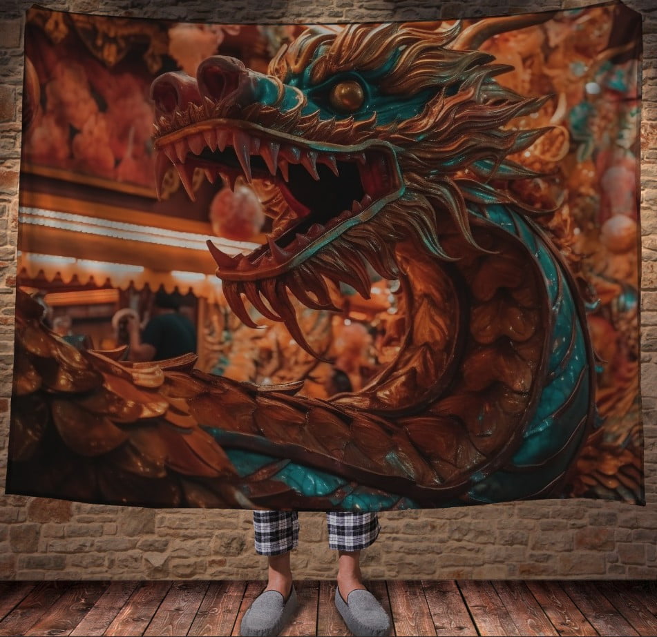 Плед з 3D принтом Реальні великі дракони. Яскравий карнавальний дракон