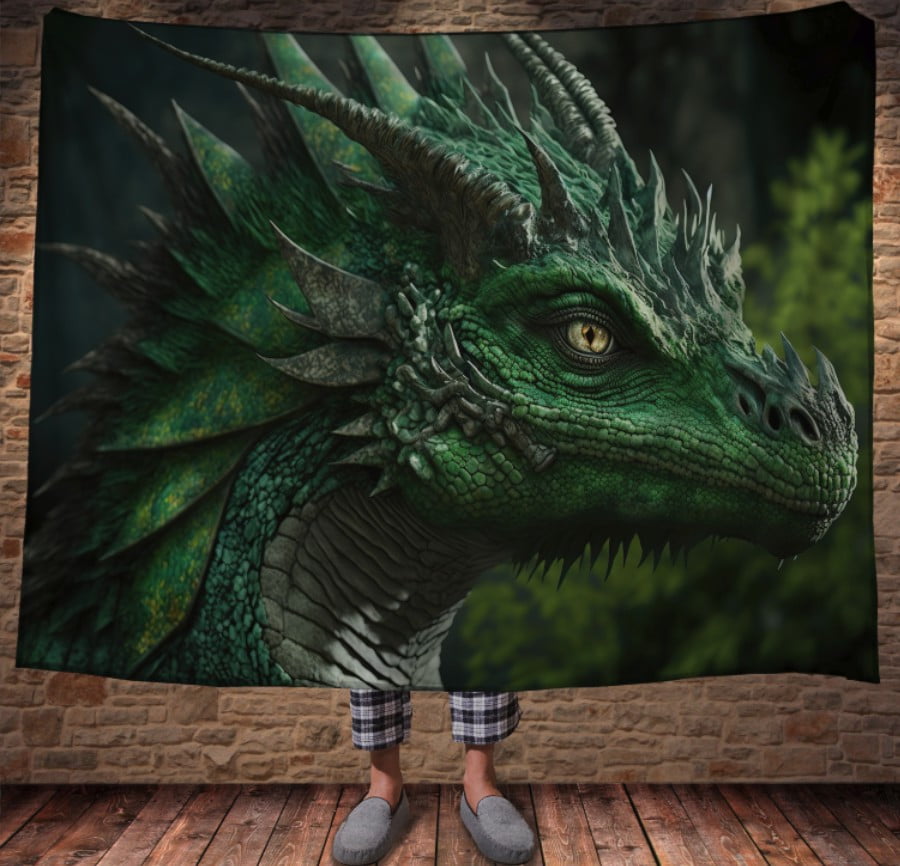 Плед з 3D принтом Реальні великі дракони. Зелений лісовий дракон