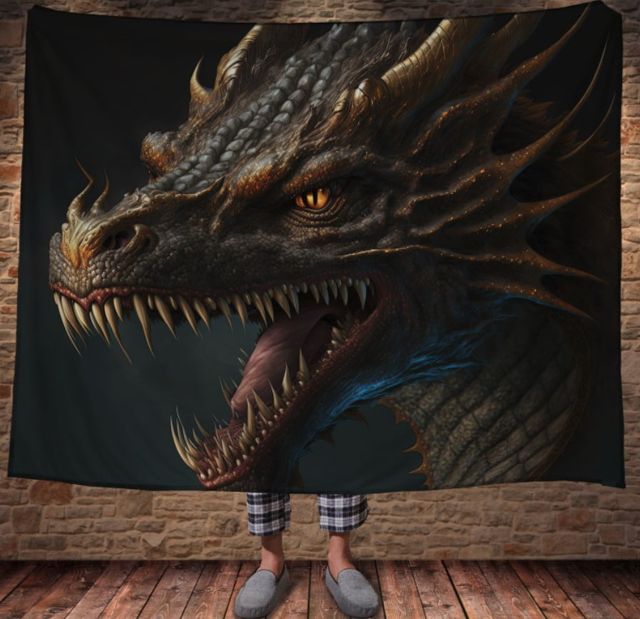 Плед з 3D принтом Реальні великі дракони. Коричневий саблезубий дракон