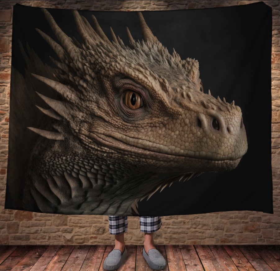 Плед з 3D принтом Реальні великі дракони. Мудрий дракон на чорному фоні