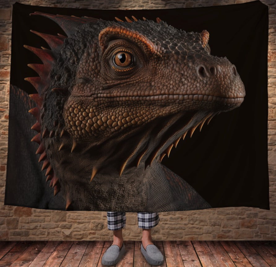 Плед з 3D принтом Реальні великі дракони. Мудрий дракон на чорному фоні_4