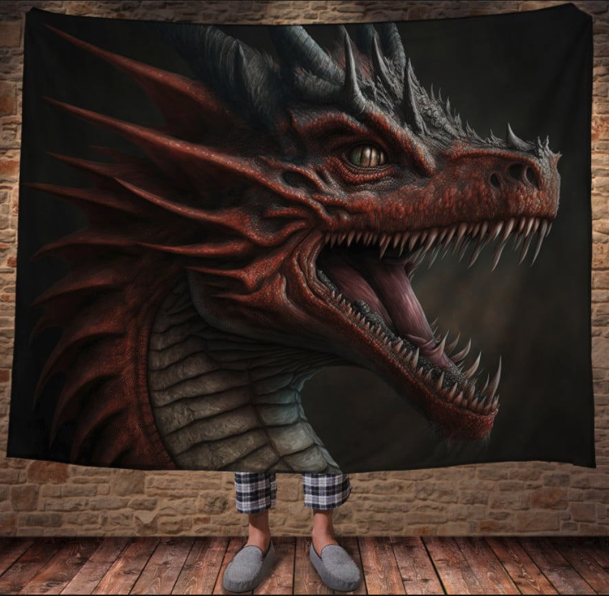 Плед з 3D принтом Реальні великі дракони. Червоний саблезубий дракон