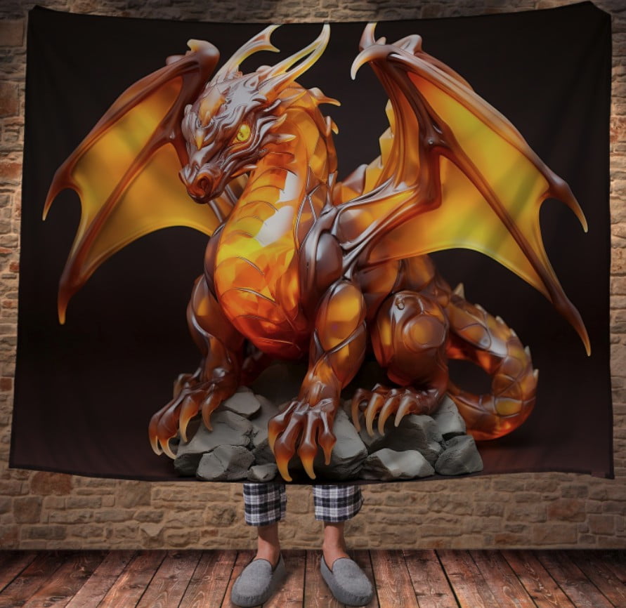 Плед з 3D принтом Реальні великі дракони. Золотий дракон на чорному фоні