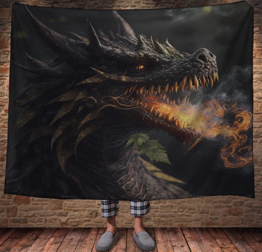 Плед з 3D принтом Реальні великі дракони. Лісовий вогнедишний дракон