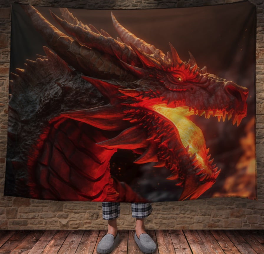 Плед з 3D принтом Реальні великі дракони. Вогнедишний велетень дракон 2