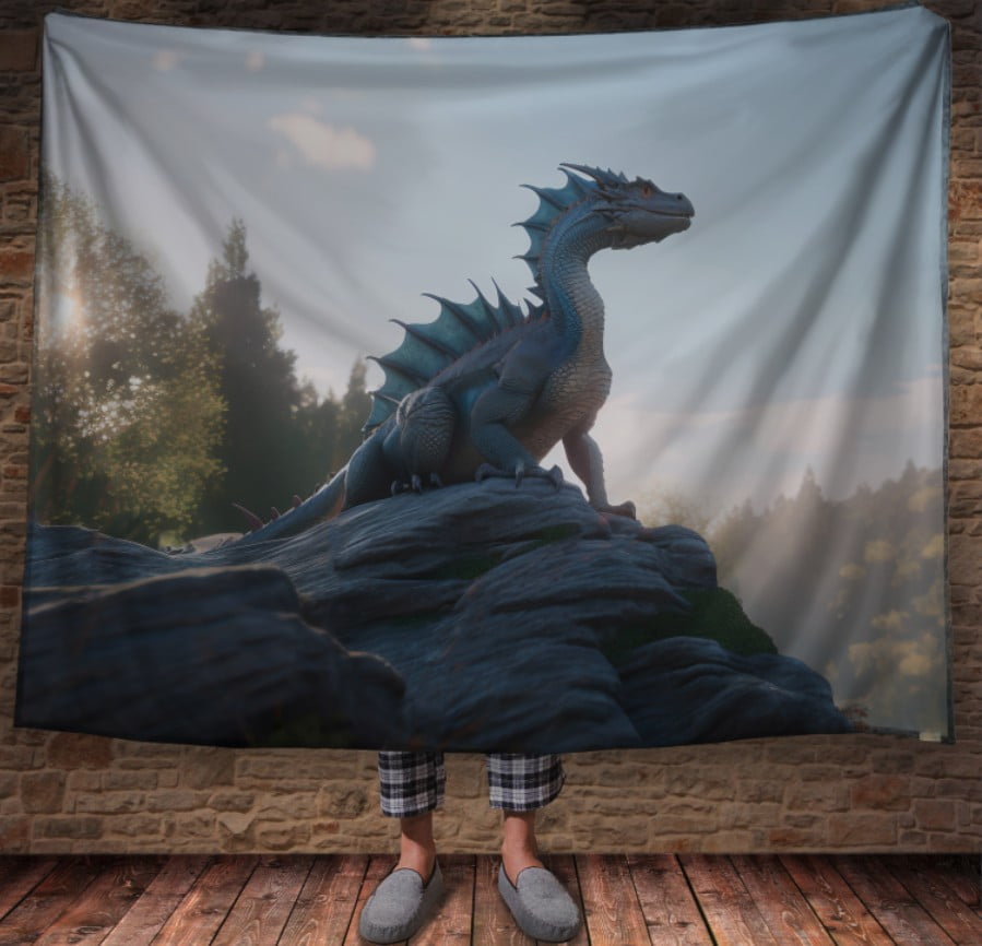 Плед з 3D принтом Реальні великі дракони. Дракон на горі