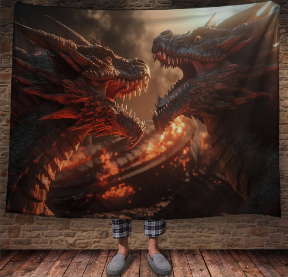 Плед з 3D принтом Реальні великі дракони. Бій драконів