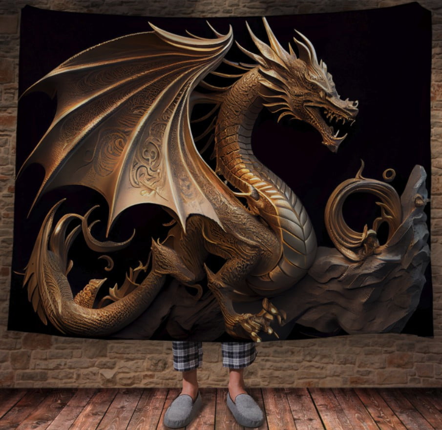 Плед з 3D принтом Реальні великі дракони. Скульптура золотого дракона