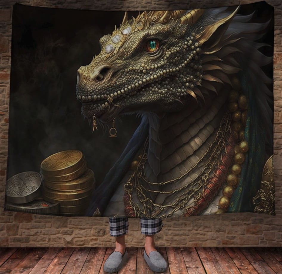 Плед з 3D принтом Реальні великі дракони. Дракон охоронець скарбів