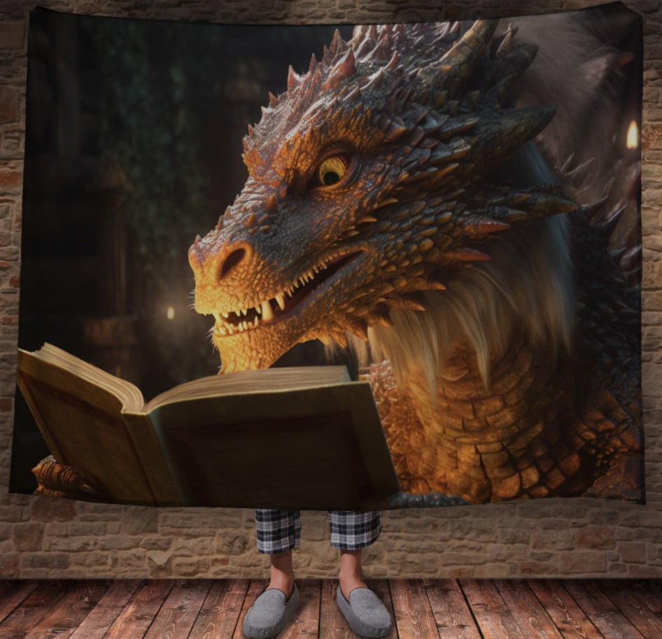 Плед з 3D принтом Реальні великі дракони. Мудрий дракон з книгою