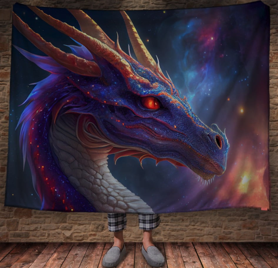 Плед з 3D принтом Реальні великі дракони. Синій сяючий дракон
