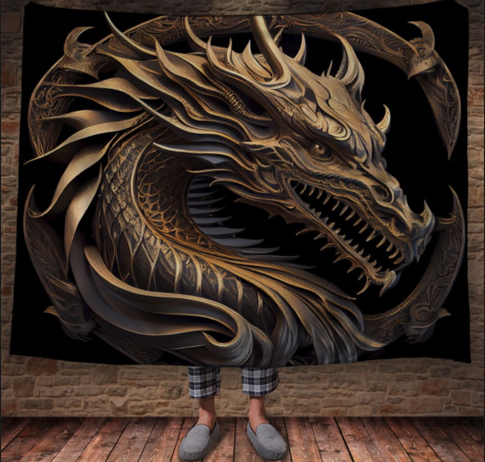 Плед з 3D принтом Реальні великі дракони. Скульптура золотого дракона _2