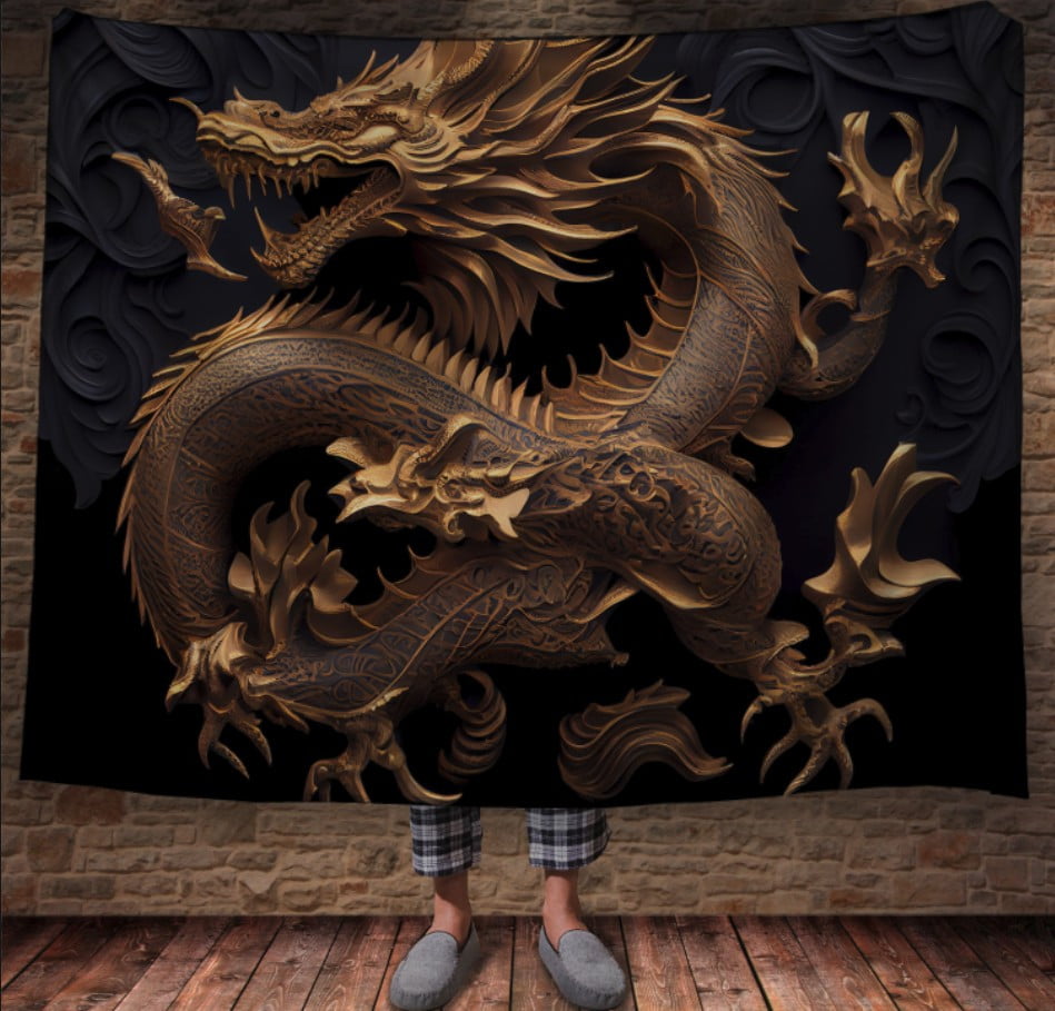 Плед з 3D принтом Реальні великі дракони. Скульптура золотого дракона _3