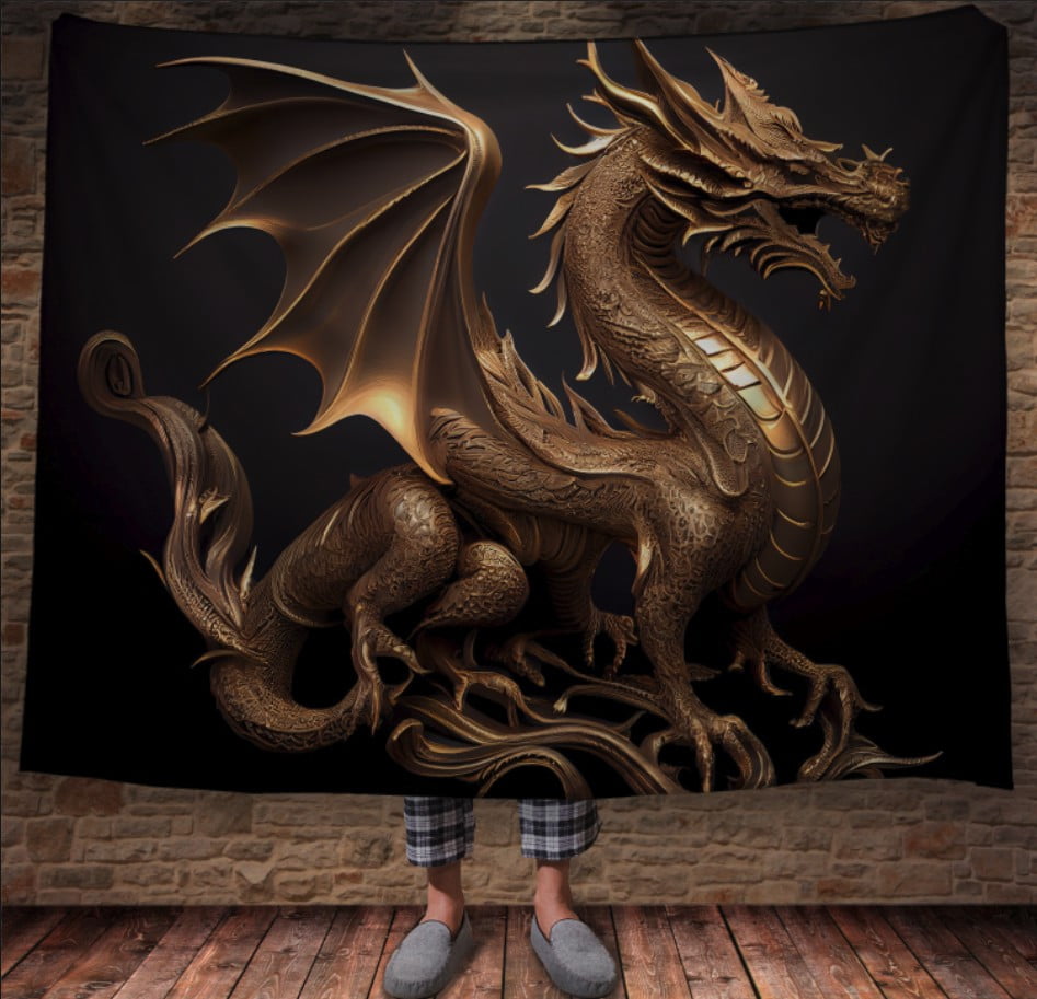 Плед з 3D принтом Реальні великі дракони. Скульптура золотого дракона _4