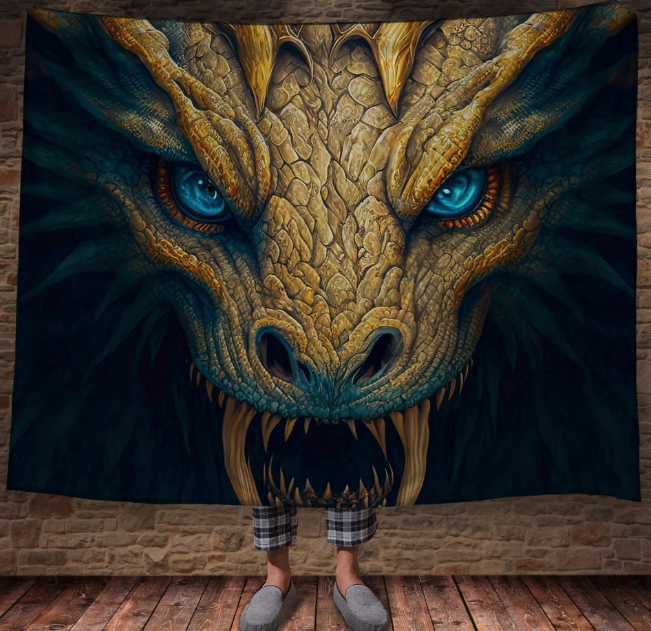 Плед з 3D принтом Реальні великі дракони. Обличча золотого дракона