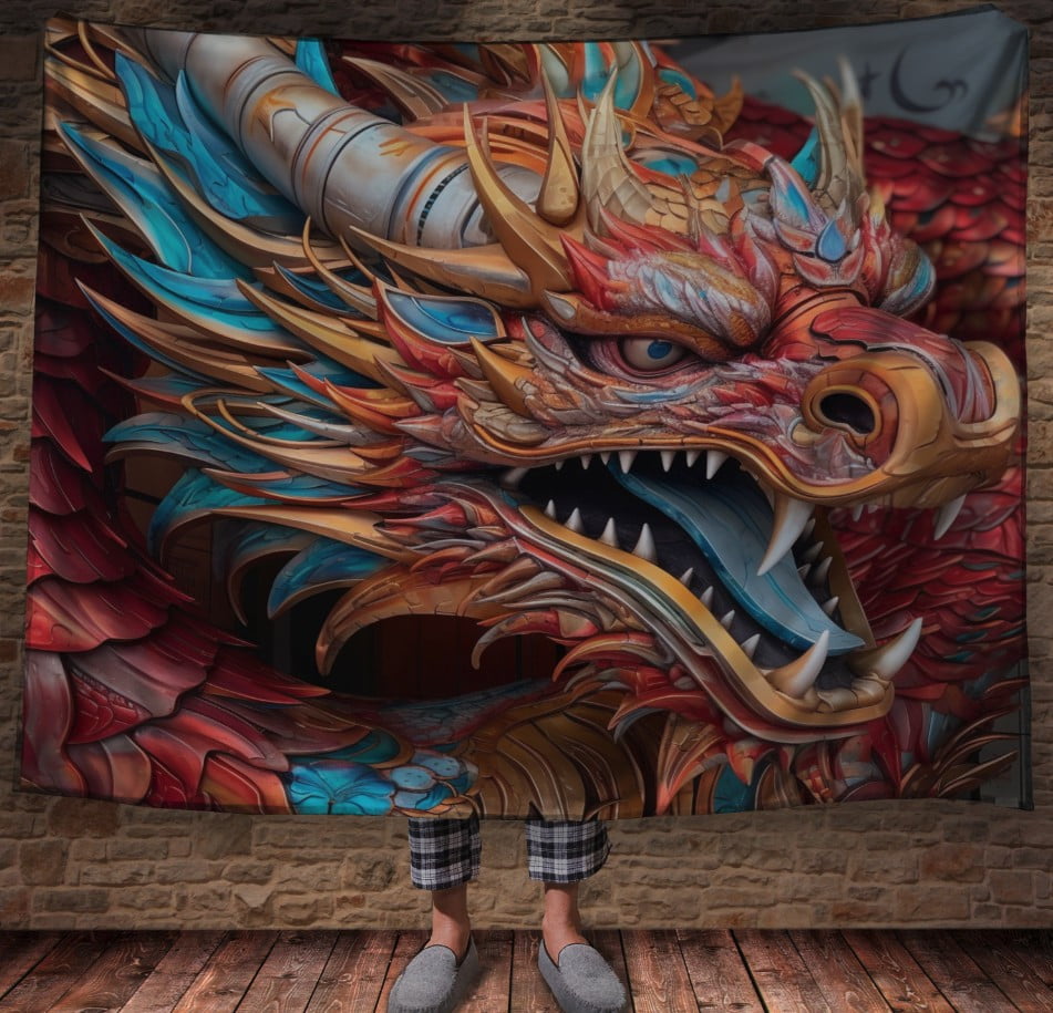 Плед з 3D принтом Реальні великі дракони. Яскравий китайський дракон