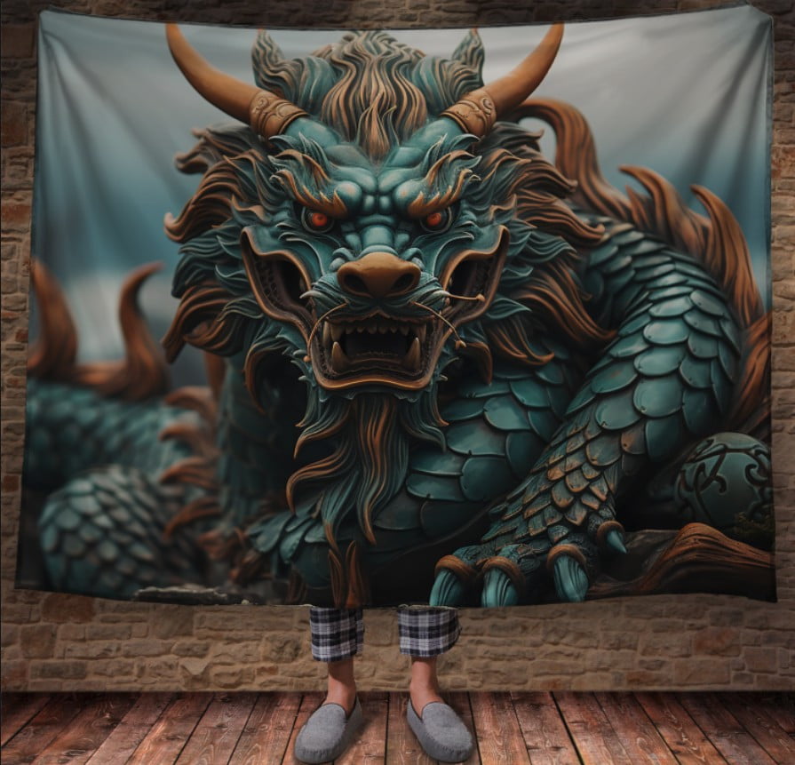 Плед з 3D принтом Реальні великі дракони. Китайський бойовий дракон