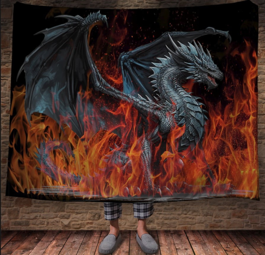 Плед з 3D принтом Реальні великі дракони. Дракон велетень у вогні _1