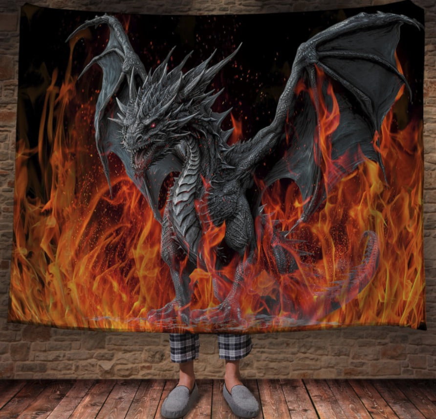 Плед з 3D принтом Реальні великі дракони. Дракон велетень у вогні _2