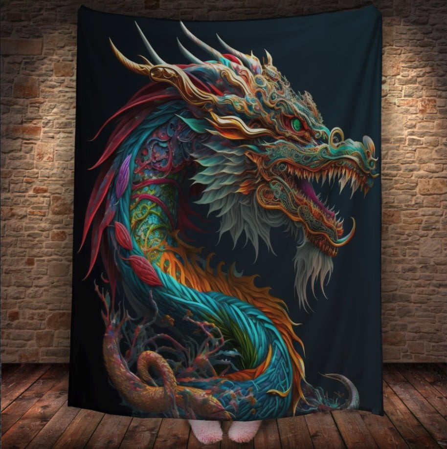 Плед з 3D принтом Реальні великі дракони. Річковий кольоровий дракон
