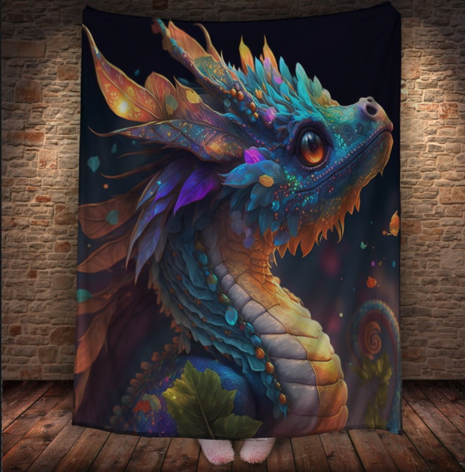 Плед з 3D принтом Реальні великі дракони. Річковий кольоровий дракон малюк