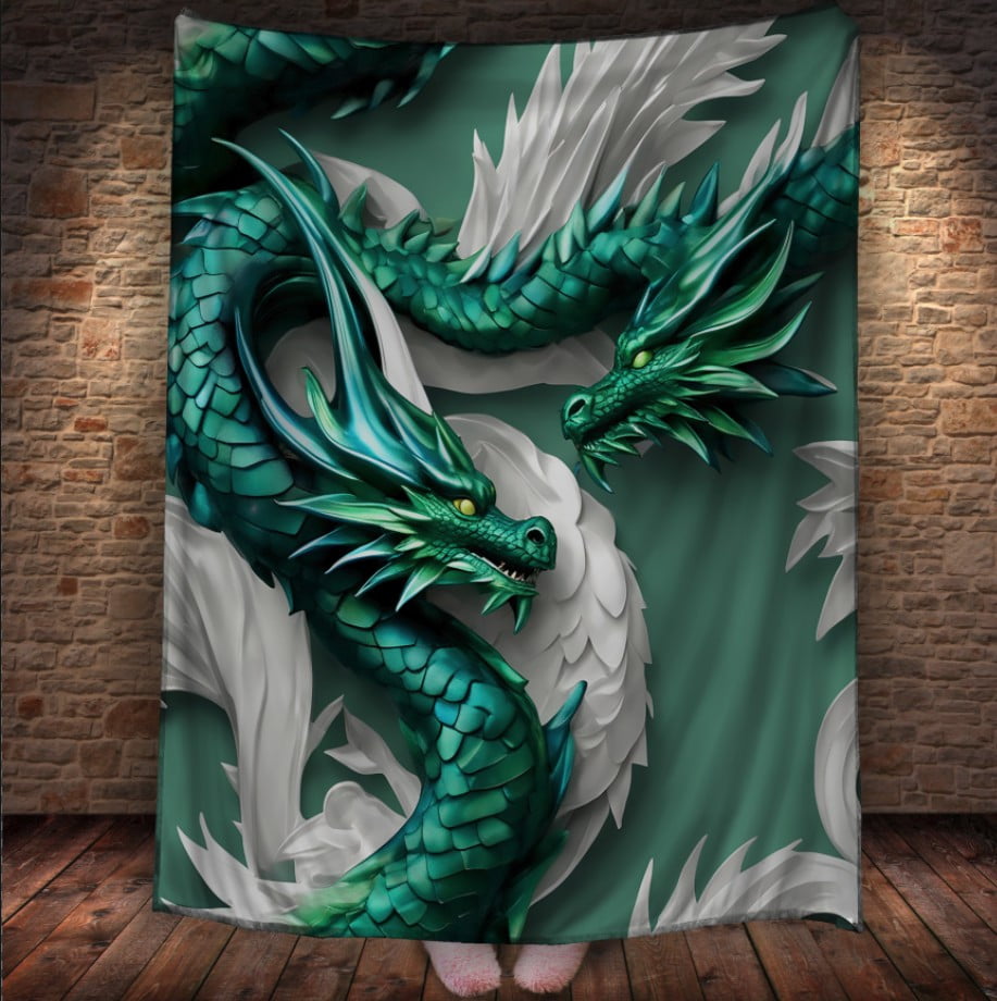 Плед з 3D принтом Реальні великі дракони. Зелені річкові дракони