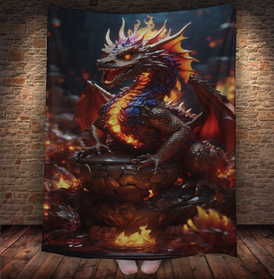 Плед з 3D принтом Реальні великі дракони. Вогняний дракончик _1