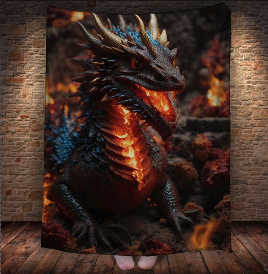 Плед з 3D принтом Реальні великі дракони. Вогняний дракончик _2