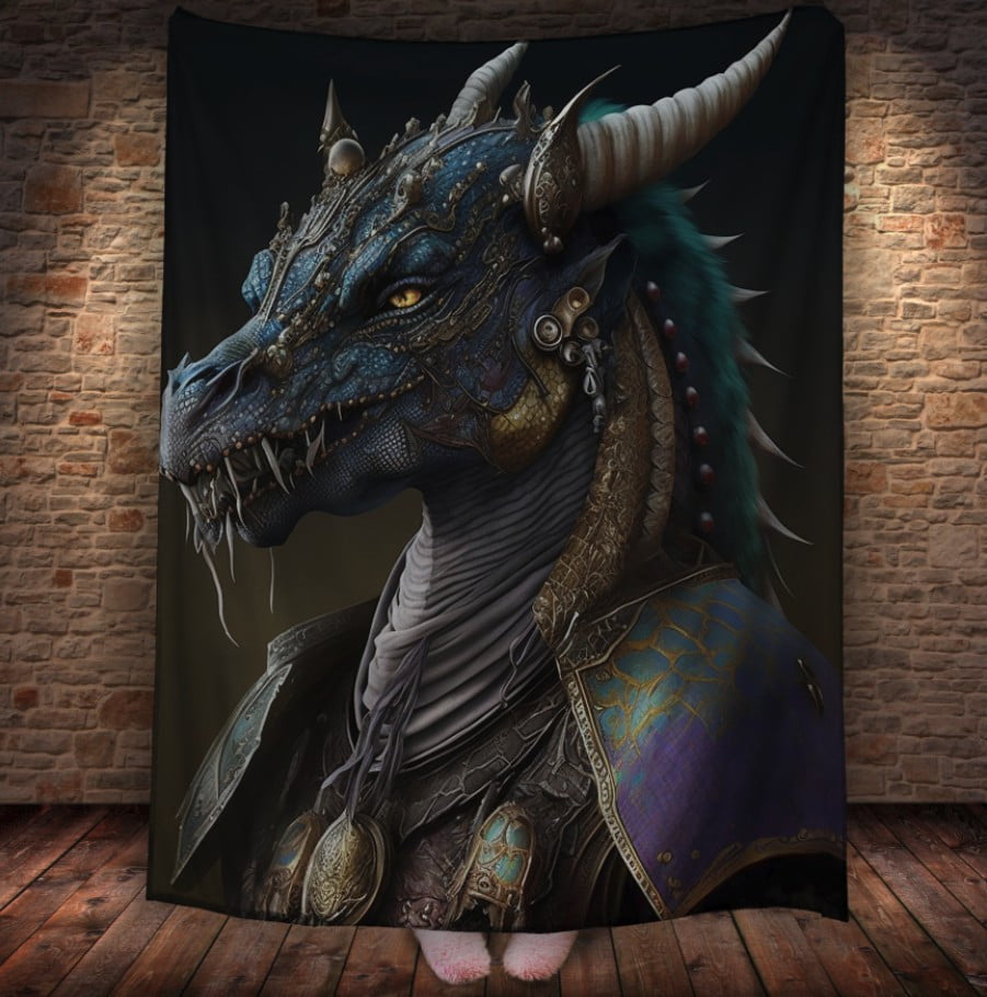 Плед з 3D принтом Реальні великі дракони. Синій король драконів