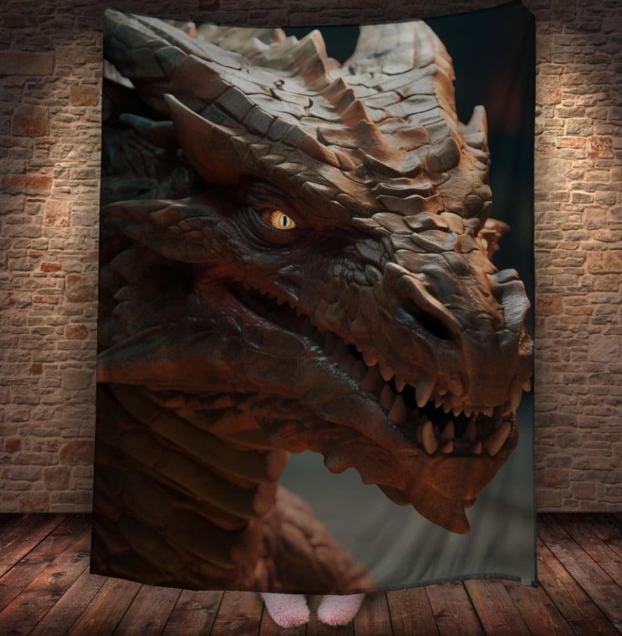 Плед з 3D принтом Реальні великі дракони. Кам'яний дракон горгона