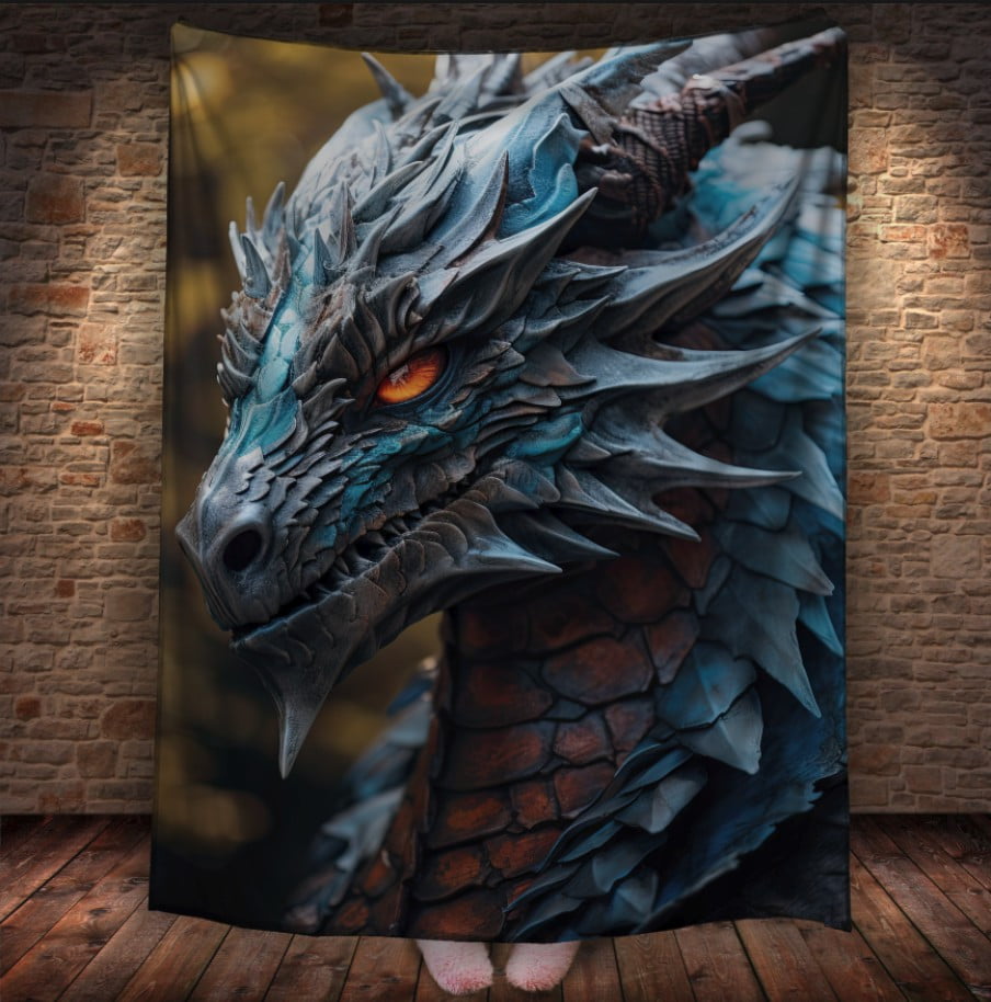 Плед з 3D принтом Реальні великі дракони. Мудрий блакитний дракон