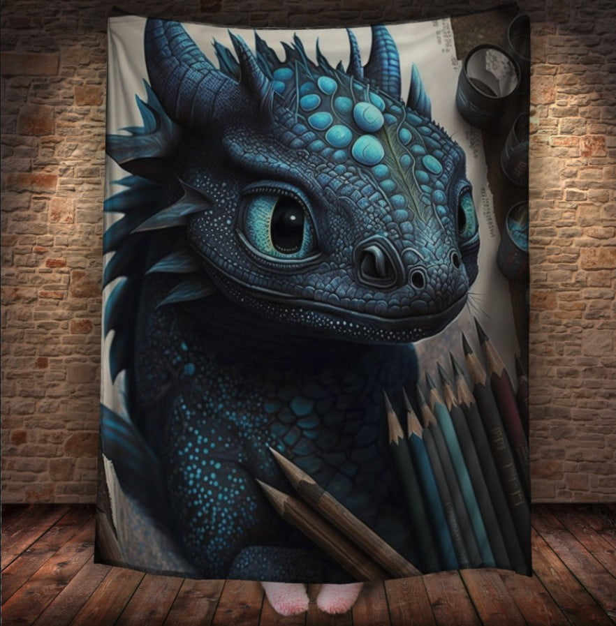 Плед з 3D принтом Реальні великі дракони. Беззубік малюнок олівцем