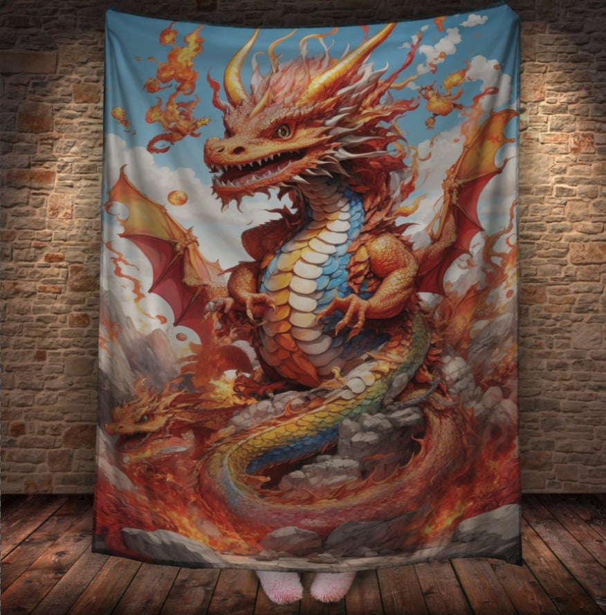 Плед з 3D принтом Реальні великі дракони. Яскравий небесний дракон
