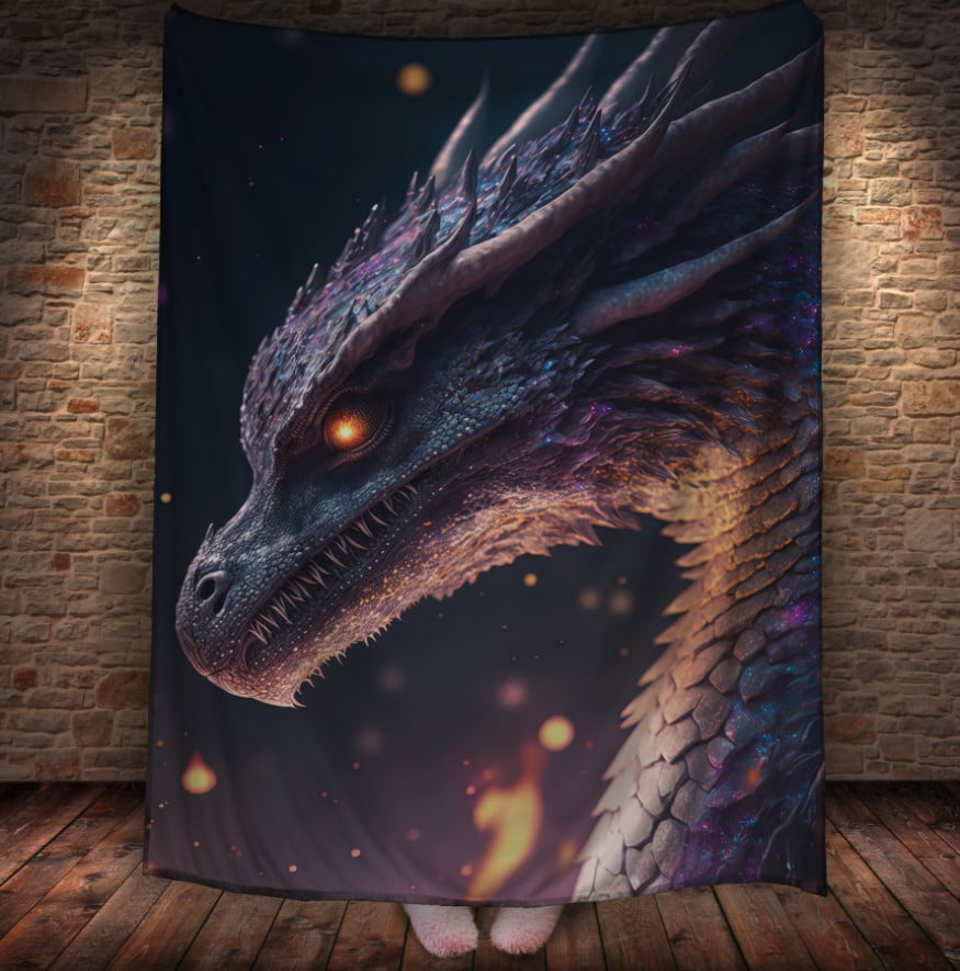 Плед з 3D принтом Реальні великі дракони. Рожевий дракон у вогниках