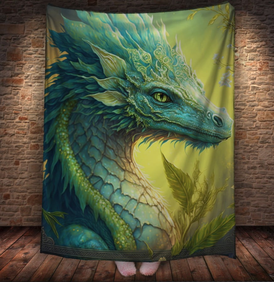 Плед з 3D принтом Реальні великі дракони. Зелена принцесса драконів