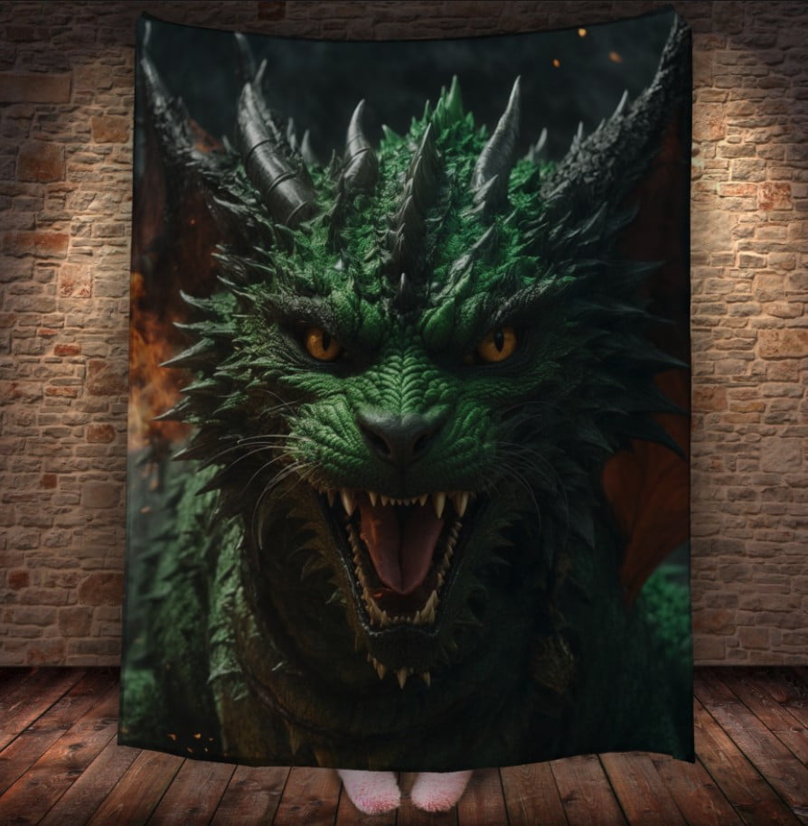 Плед з 3D принтом Реальні великі дракони. Мантікора. Зелений Котодракон _2