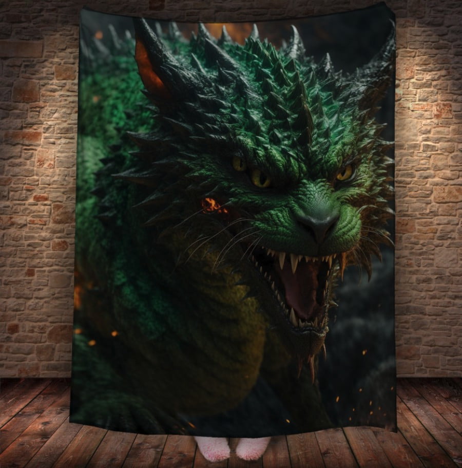 Плед з 3D принтом Реальні великі дракони. Мантікора. Зелений Котодракон _3