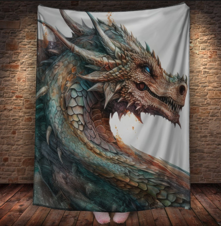 Плед з 3D принтом Реальні великі дракони. Небесний дракон на білому фоні