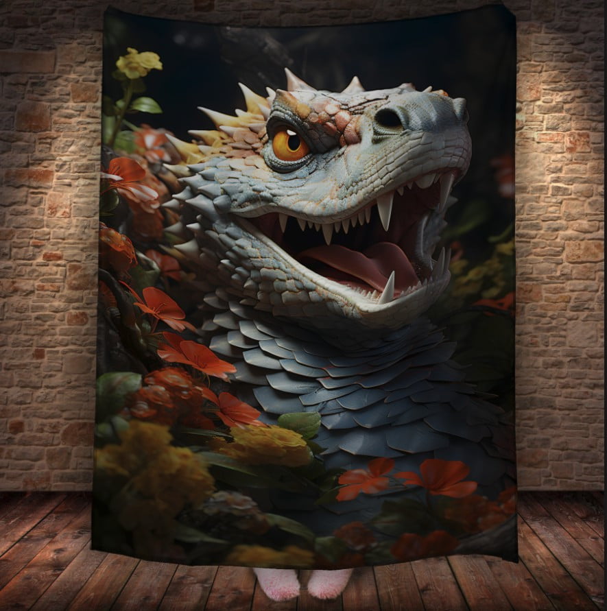 Плед з 3D принтом Реальні великі дракони. Голова білого дракона