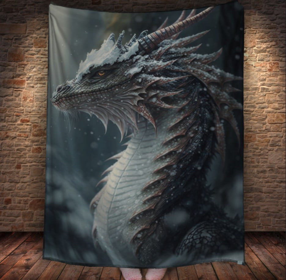 Плед з 3D принтом Реальні великі дракони. Засніжений дракон