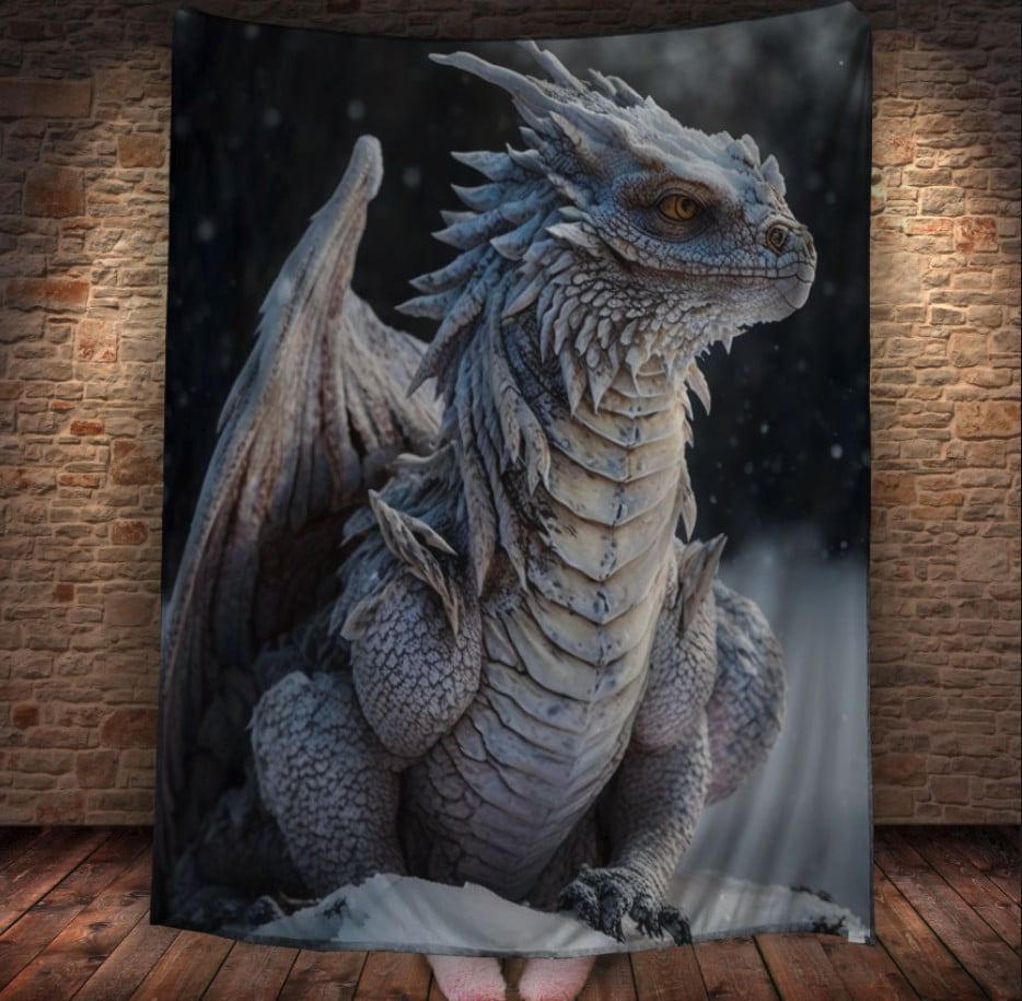 Плед з 3D принтом Реальні великі дракони. Засніжений дракон з крилами