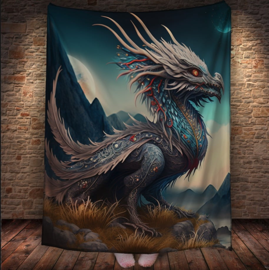 Плед з 3D принтом Реальні великі дракони. Білий гріфон