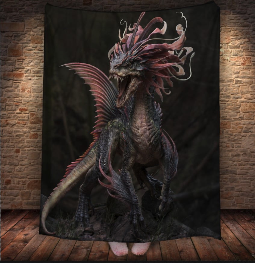 Плед з 3D принтом Реальні великі дракони. Дракон горгона в ярості _1