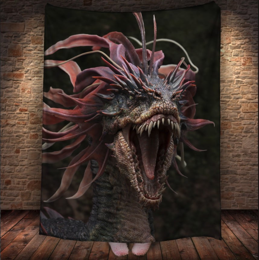 Плед з 3D принтом Реальні великі дракони. Дракон горгона в ярості _2